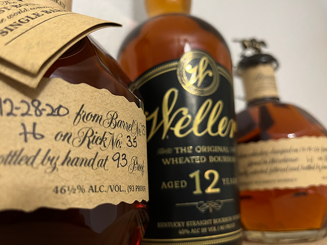 Rare bourbon; Buffalo Trace Brand; Weller 12; single barrel bourbon