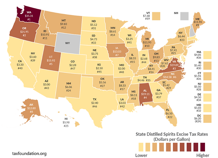 State Distilled Spirits Excise Tax Rates (dollars per gallon)
