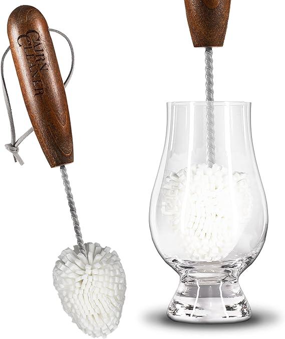CairnCleaner Whiskey Tasting Glass Brush - Also for wine glasses and champagne flutes, Dark Hardwood